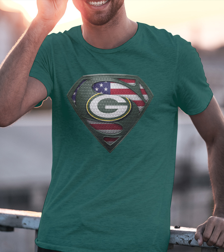 Spm Green Bay Packers American Flag Superman T-Shirt