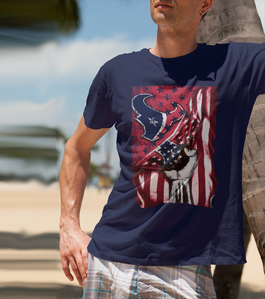 Houston Texans Stars And Stripes American Flag Fist T-Shirt