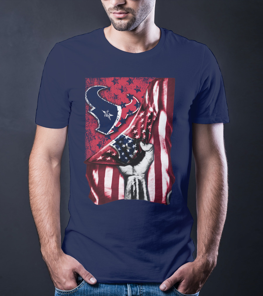 Houston Texans Stars And Stripes American Flag Fist T-Shirt