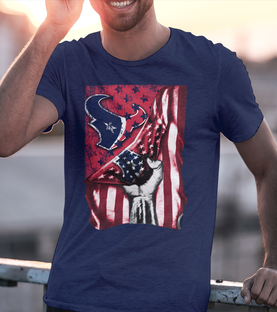 Houston Texans Stars And Stripes American Flag Fist T-Shirt
