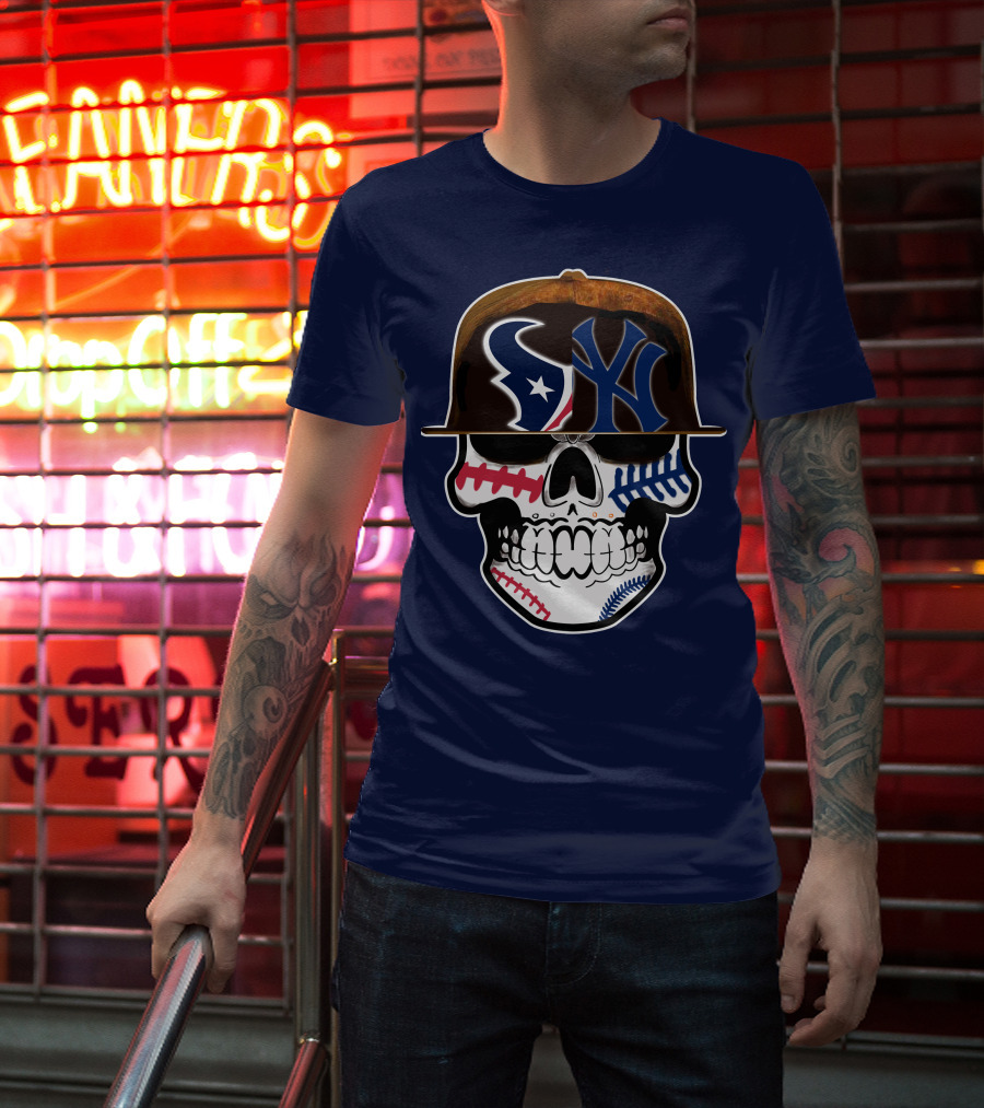 Houston Texans Yankees Skull Baseball T-Shirt