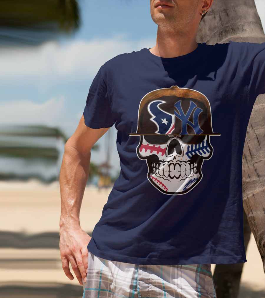 Houston Texans Yankees Skull Baseball T-Shirt