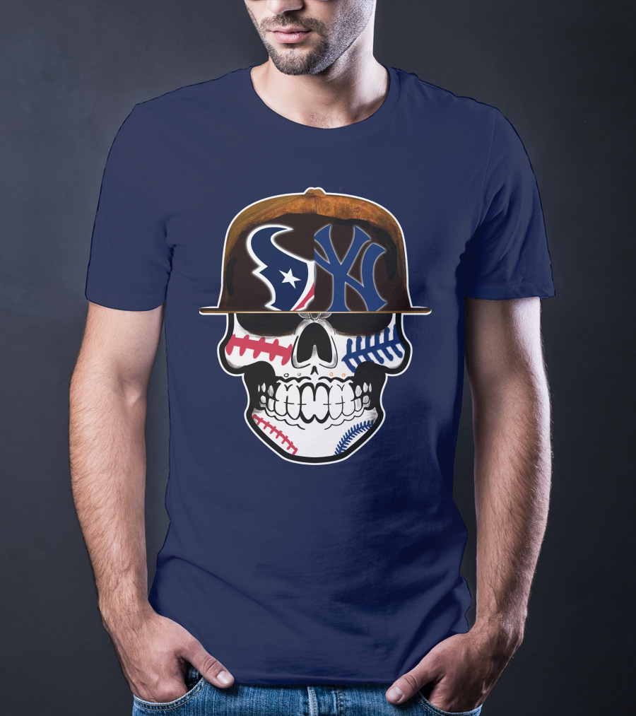 Houston Texans Yankees Skull Baseball T-Shirt