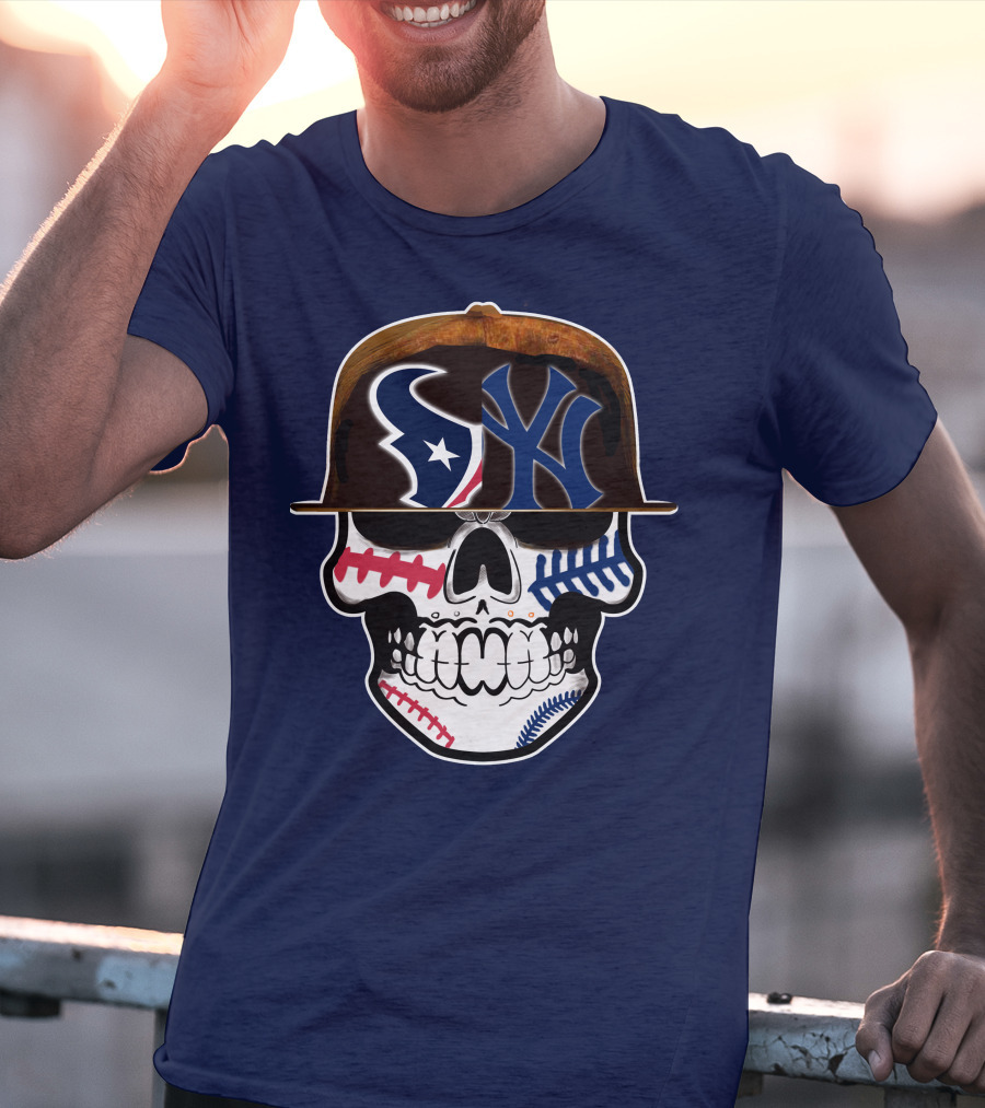 Houston Texans Yankees Skull Baseball T-Shirt
