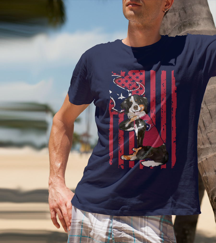 Border Collie I Love Mom Houston Texans Patriotic T-Shirt