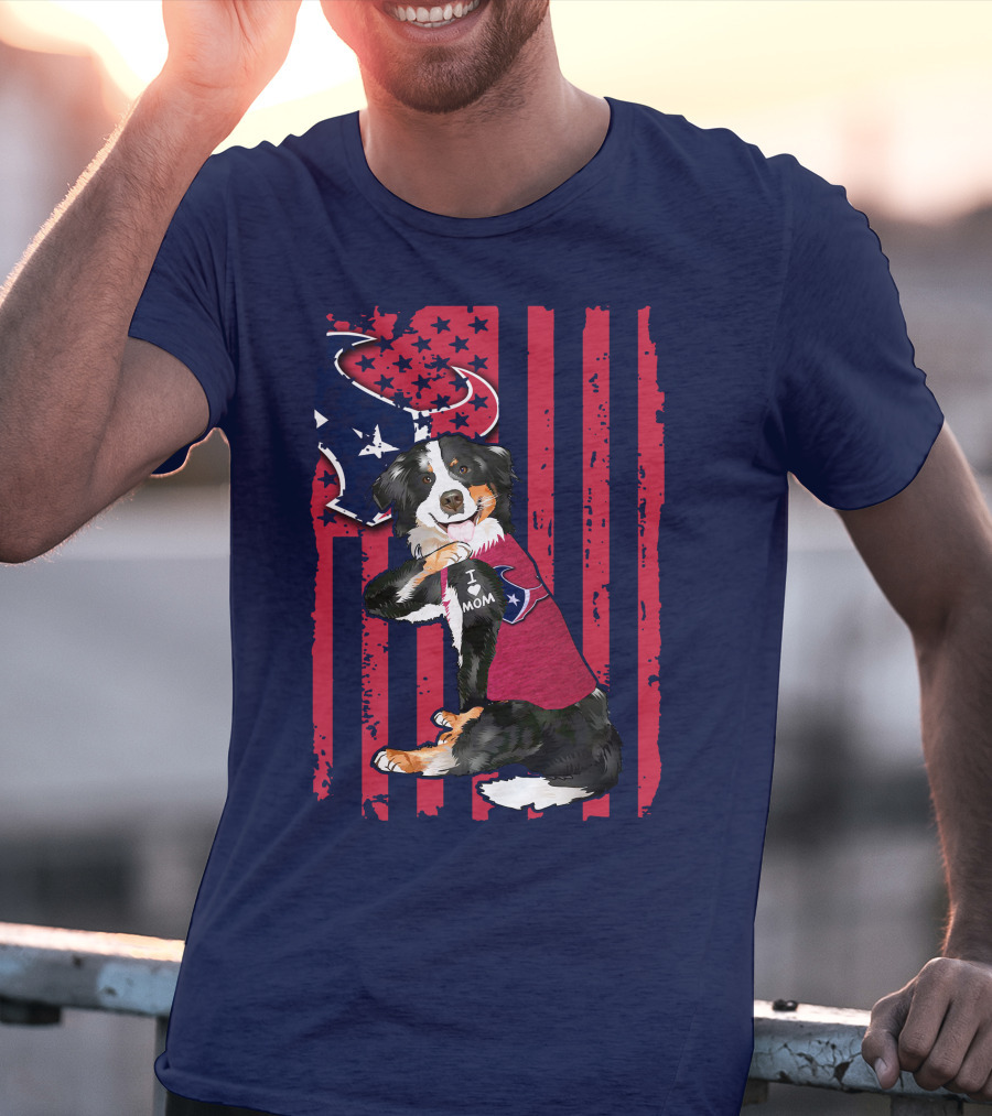 Border Collie I Love Mom Houston Texans Patriotic T-Shirt