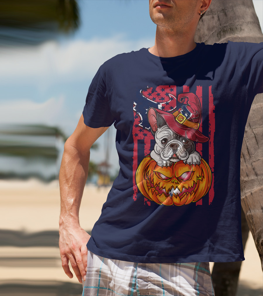 Hlw Bulldog Houston Texans Halloween Jack-o'-Lantern Witch Hat T-Shirt