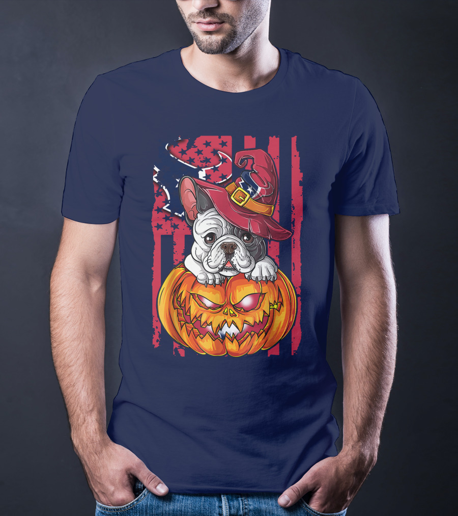 Hlw Bulldog Houston Texans Halloween Jack-o'-Lantern Witch Hat T-Shirt