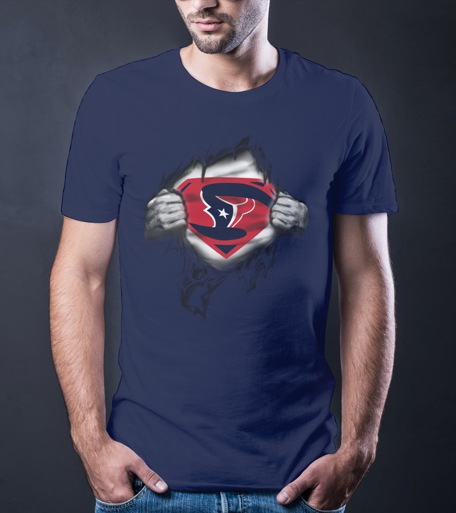 Houston Texans 19 Superman Logo Busting Out T-Shirt