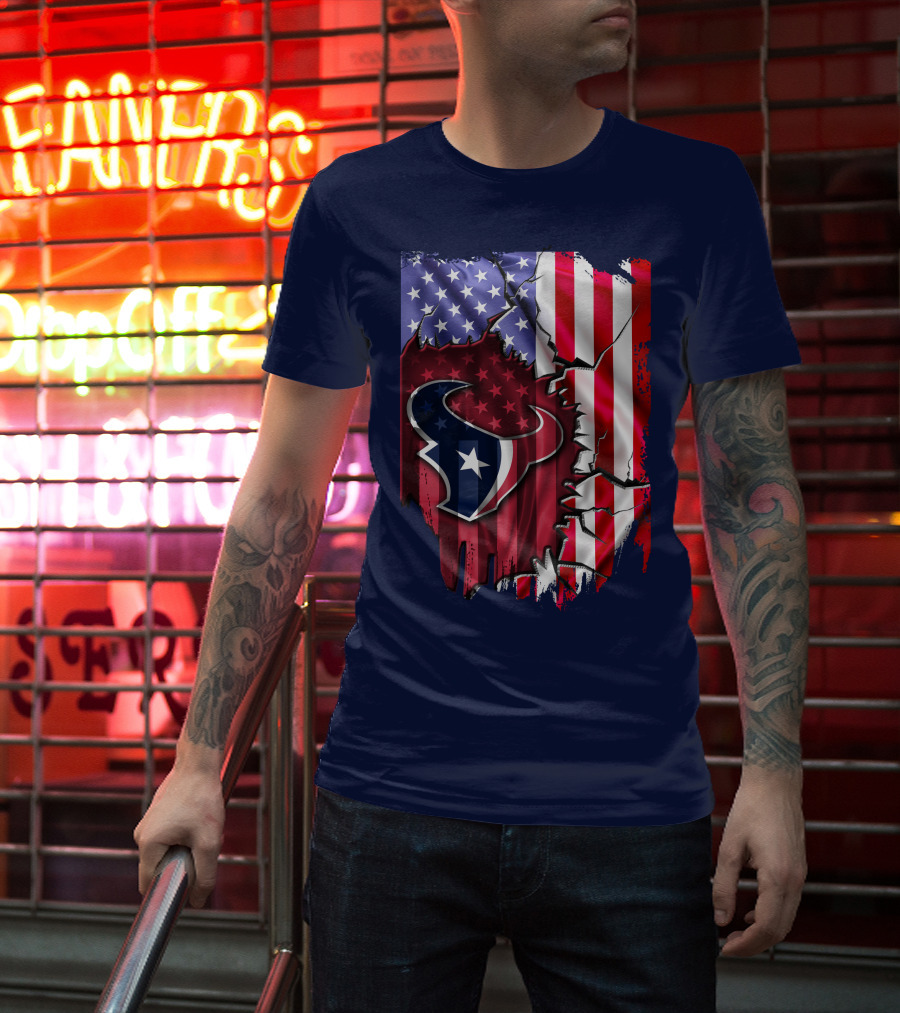 Flag Houston Texans American Flag Background T-Shirt
