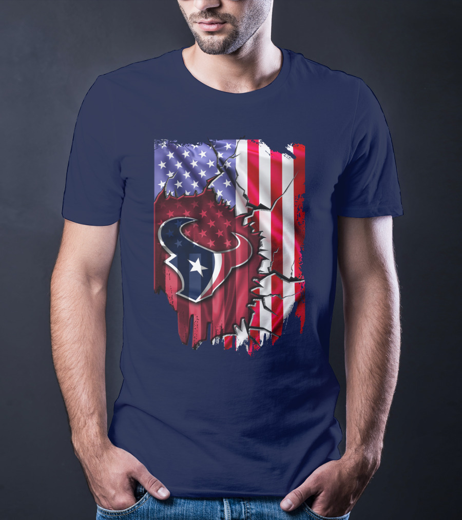 Flag Houston Texans American Flag Background T-Shirt