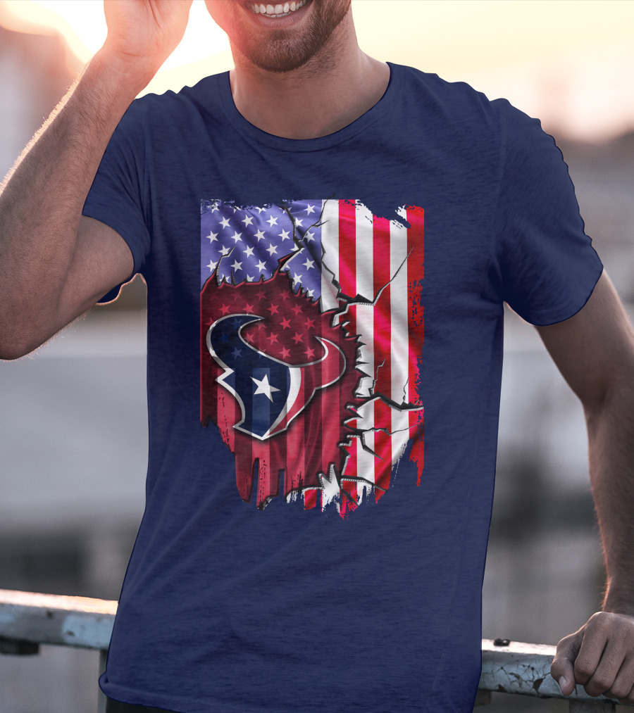 Flag Houston Texans American Flag Background T-Shirt