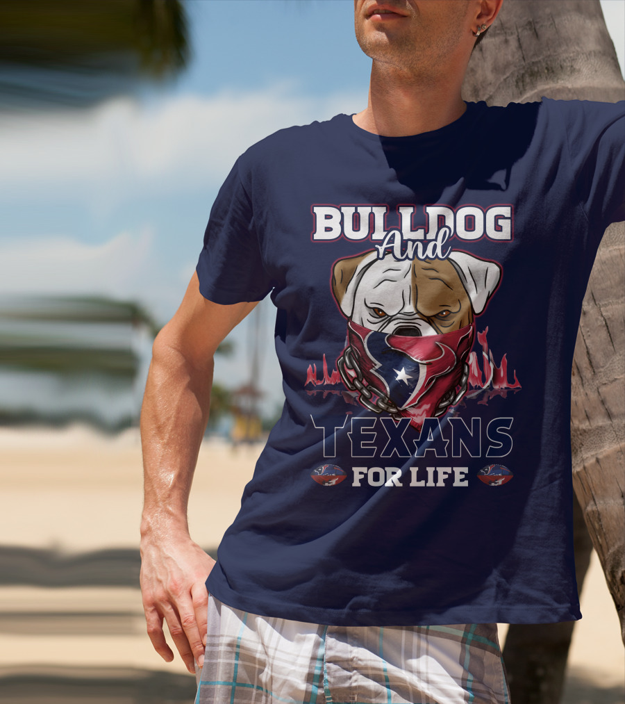 Bulldog And Texans For Life Houston Texans Fan Bulldog With Team Logo Bandana T-Shirt