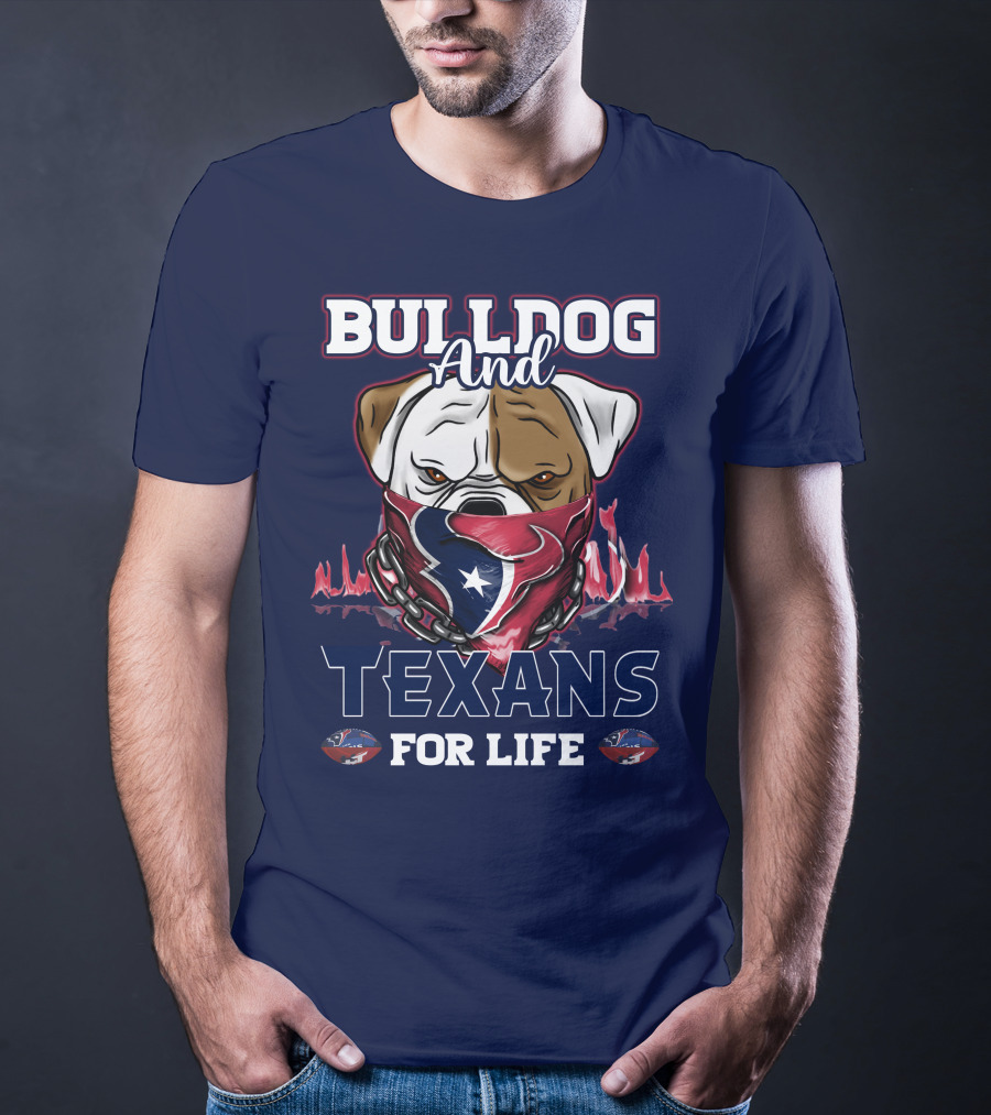 Bulldog And Texans For Life Houston Texans Fan Bulldog With Team Logo Bandana T-Shirt
