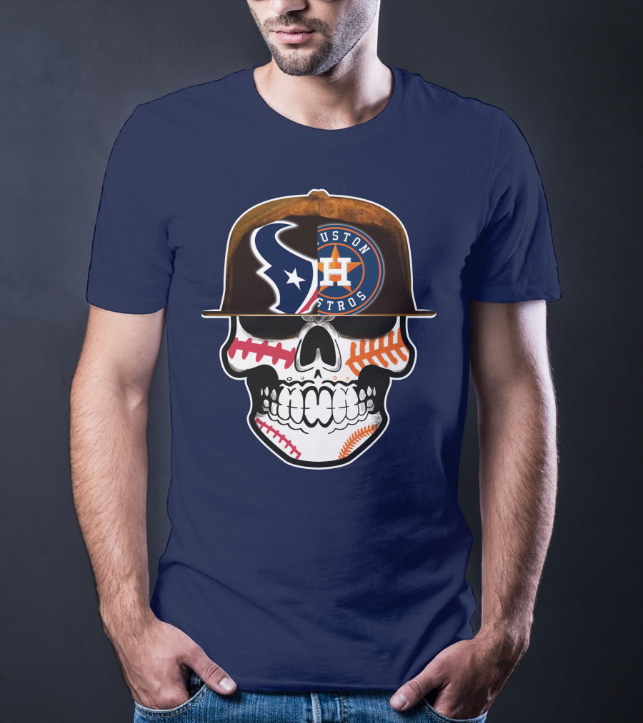 Houston Texans Astros Skull Logo Baseball Football Fusion T-Shirt