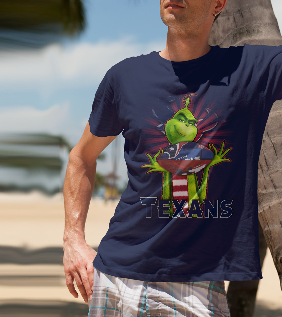Grinch Holding Texans Football T-Shirt
