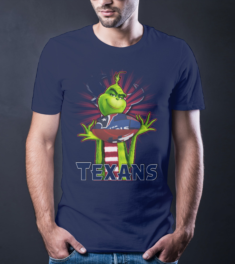Grinch Holding Texans Football T-Shirt