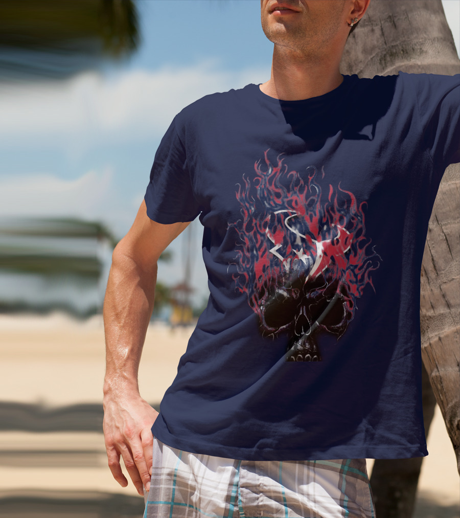 Houston Texans Skull With Fiery Logo And Flames T-Shirt