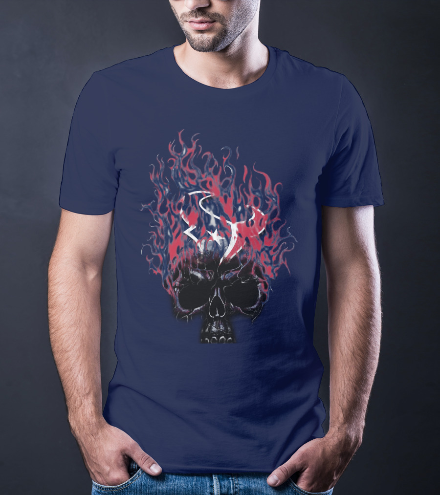 Houston Texans Skull With Fiery Logo And Flames T-Shirt