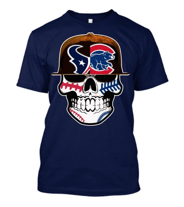 Houston Texans Chicago Cubs Skull Baseball Football Fusion T-Shirt
