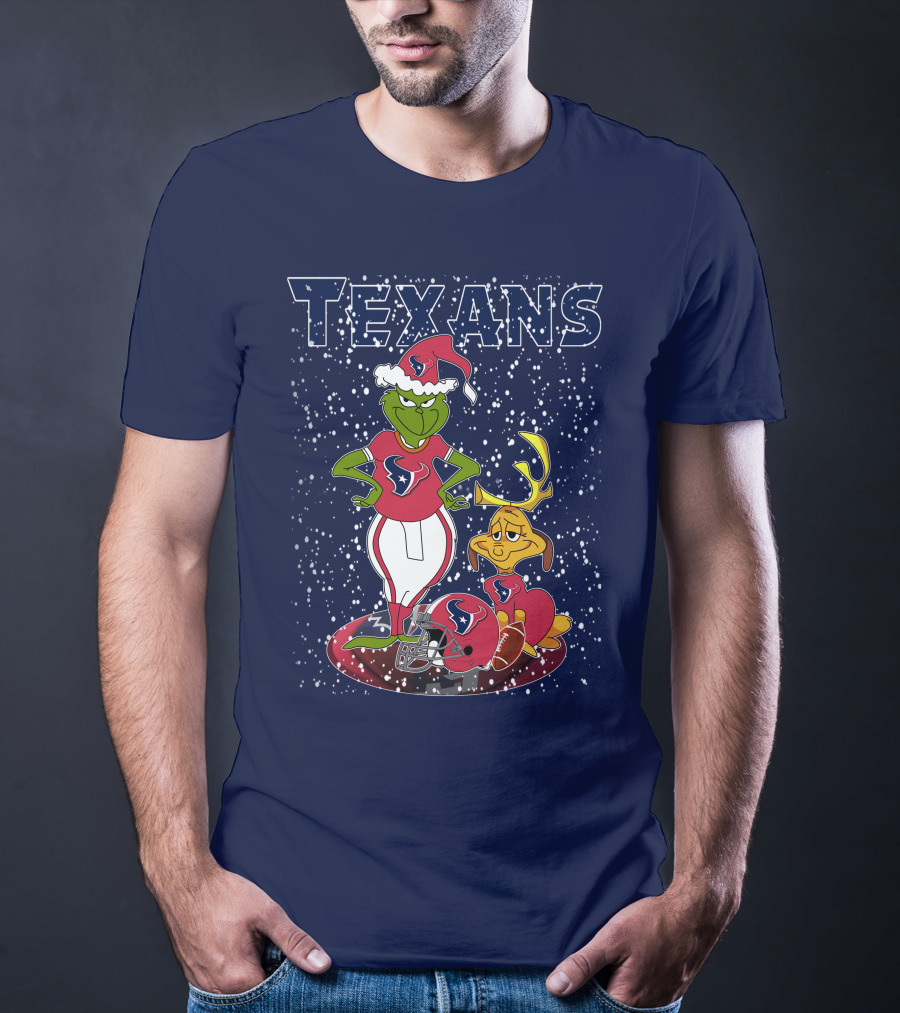 Grinch Christmas Houston Texans Holiday Football Collaboration T-Shirt