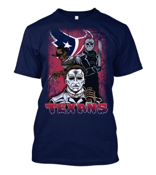 Texans Horror Icons With Houston Flag T-Shirt