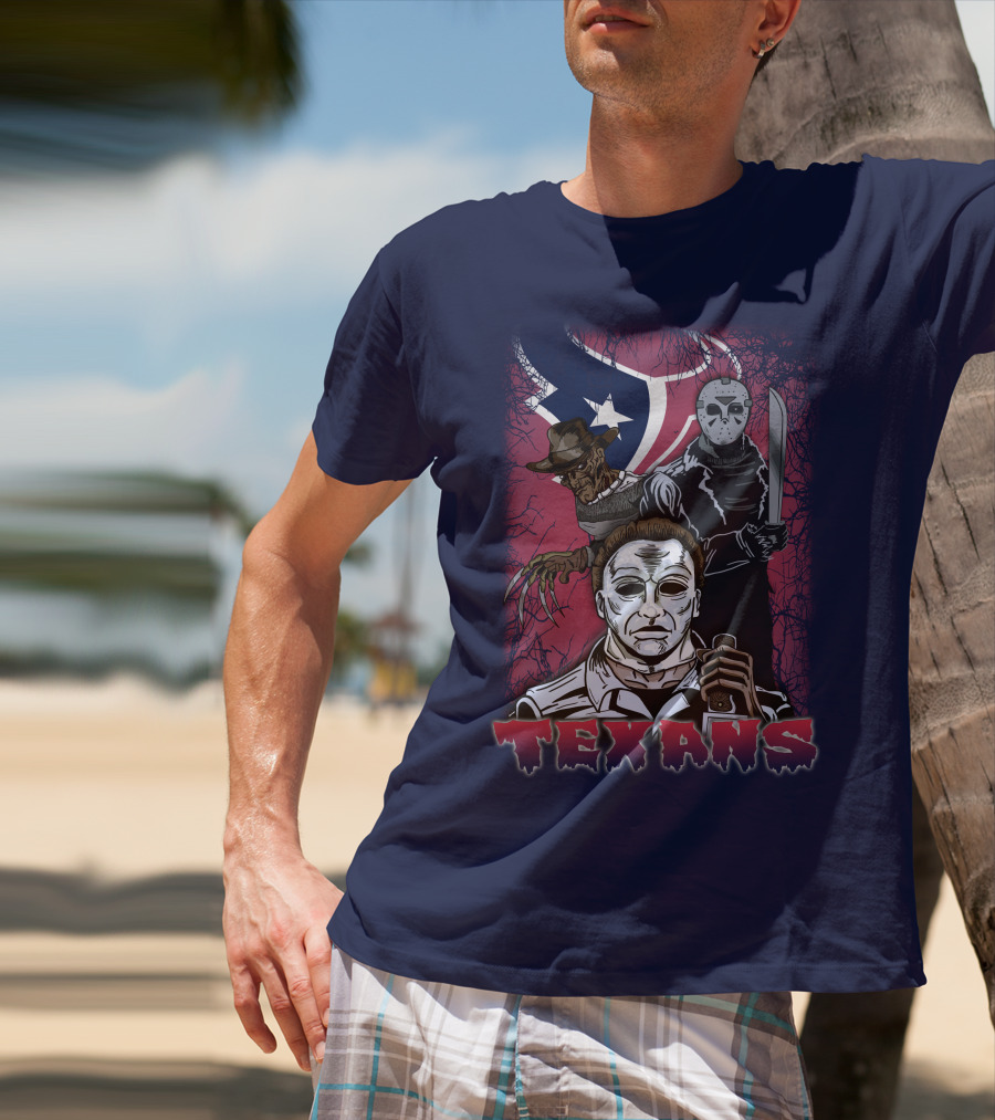 Texans Horror Icons With Houston Flag T-Shirt
