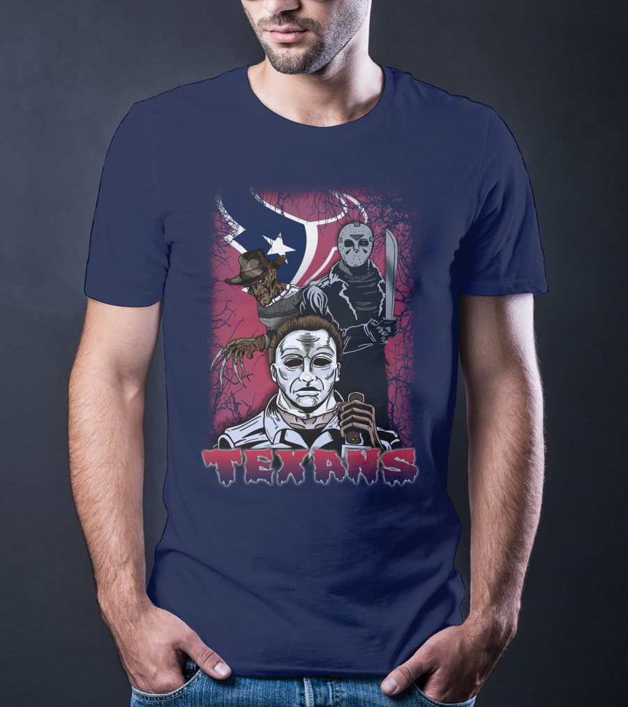 Texans Horror Icons With Houston Flag T-Shirt
