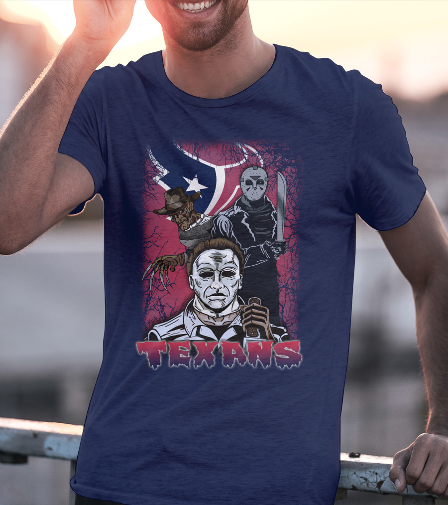 Texans Horror Icons With Houston Flag T-Shirt