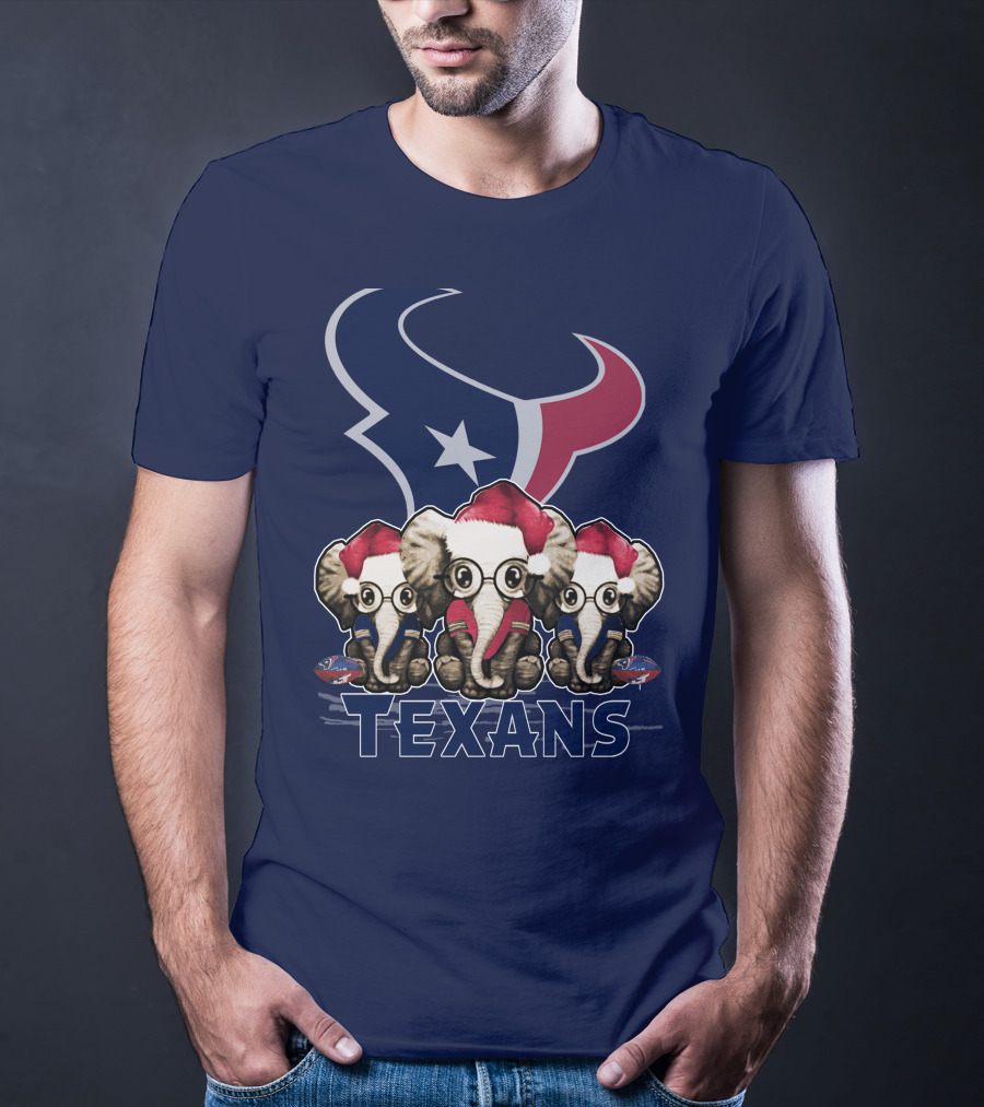 Elephants In Christmas Hats With Houston Texans T-Shirt