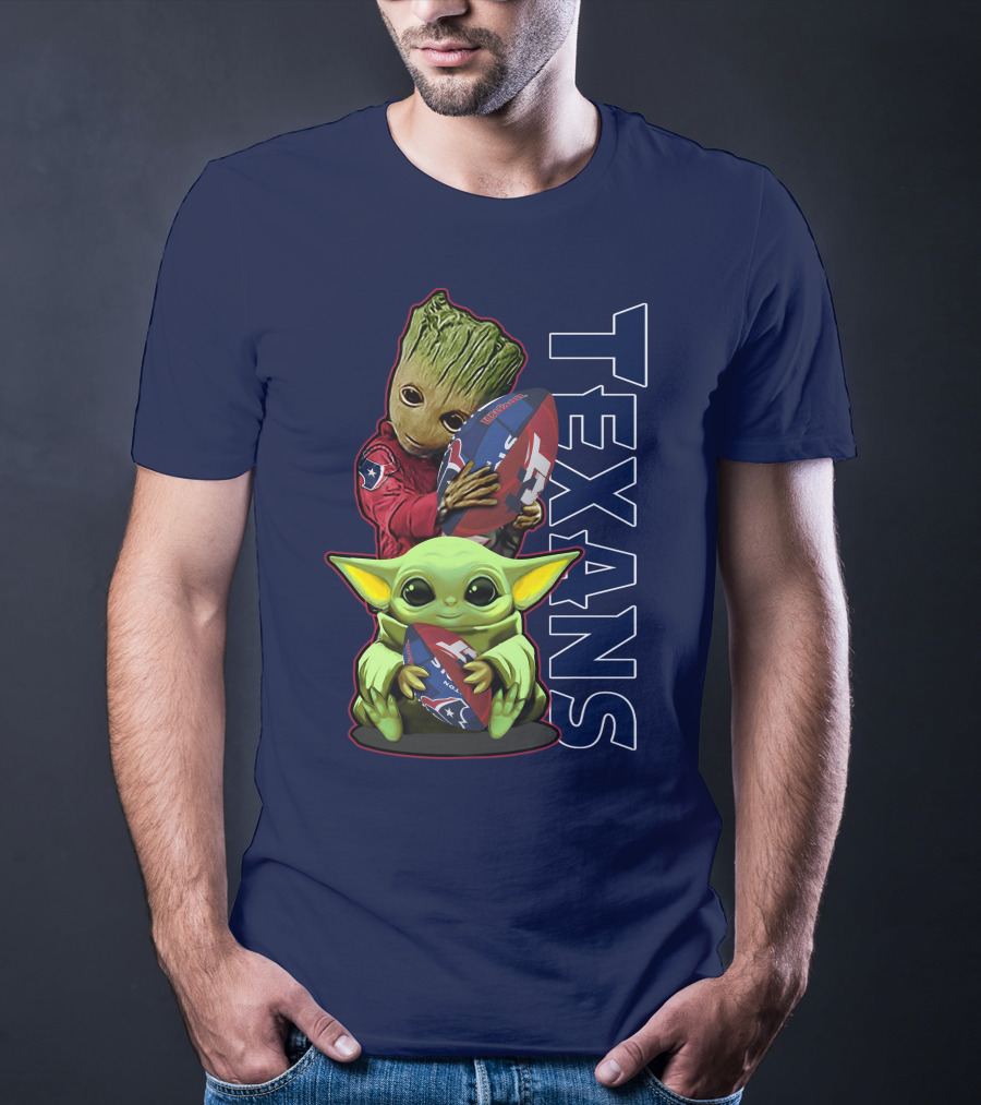 Texans Groot Baby Yoda Holding Houston Football T-Shirt
