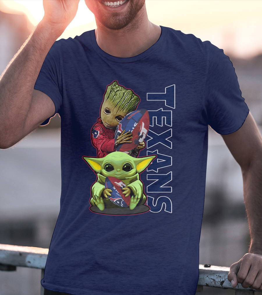 Texans Groot Baby Yoda Holding Houston Football T-Shirt