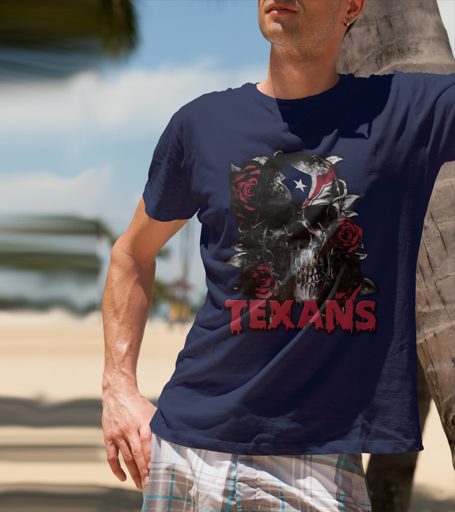 Texans Skull With Roses And Helmet T-Shirt