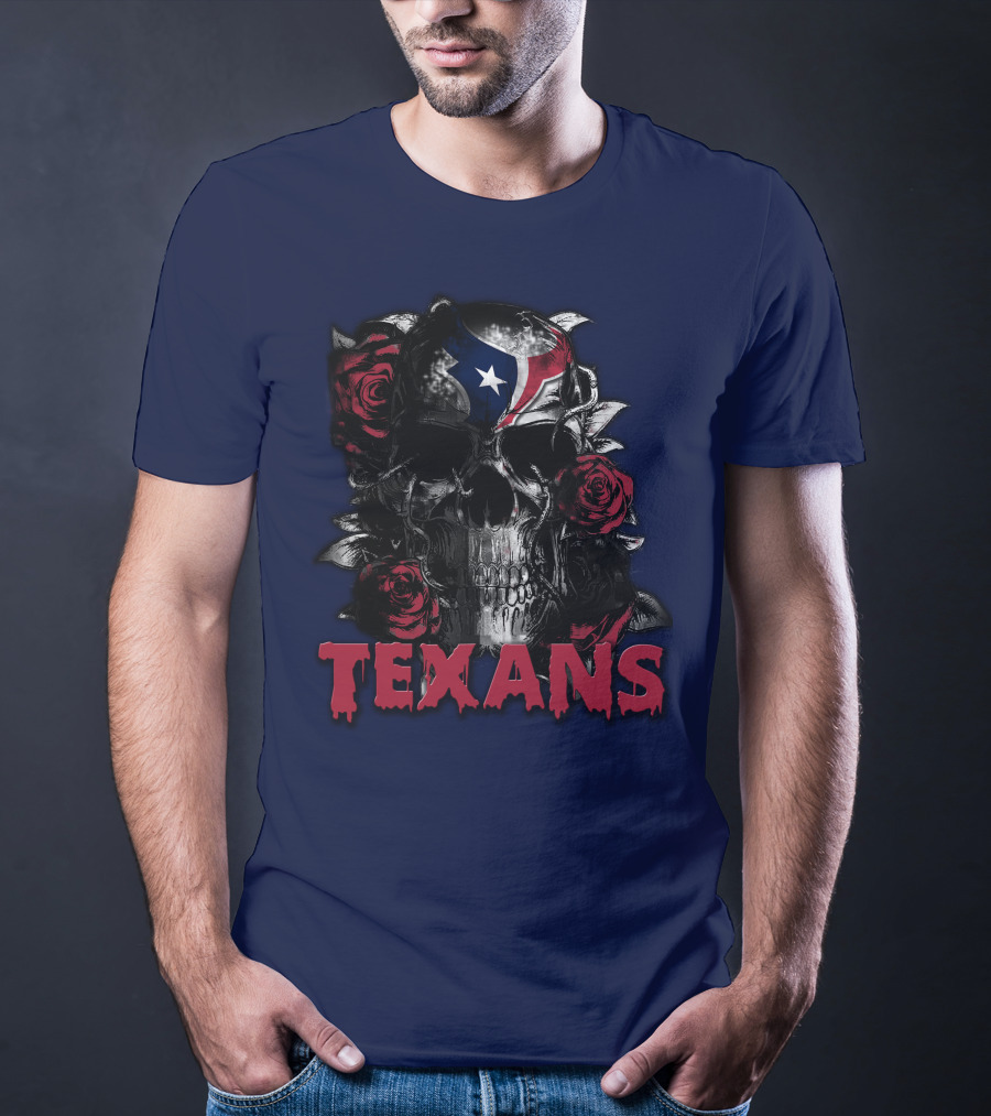 Texans Skull With Roses And Helmet T-Shirt