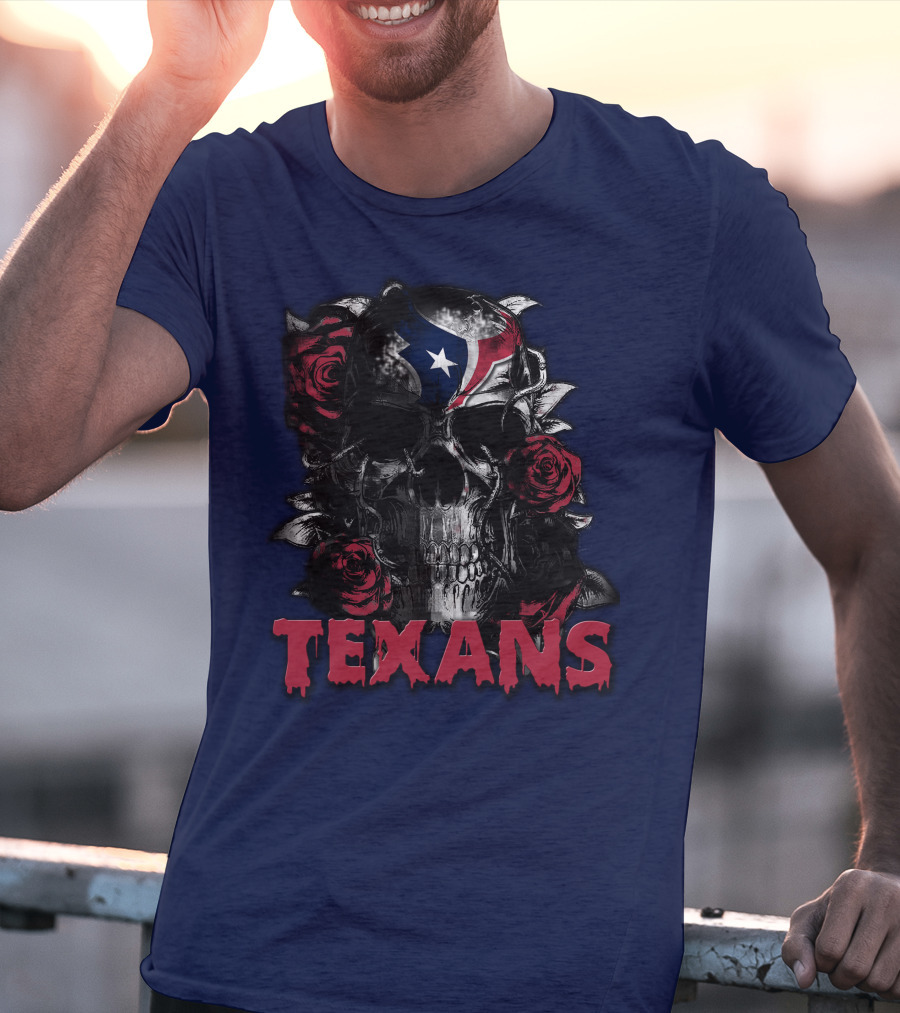 Texans Skull With Roses And Helmet T-Shirt