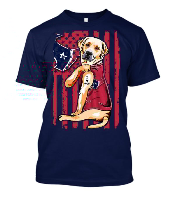 Labrador Retriever I Love Mom Houston Texans Fan American Flag T-Shirt