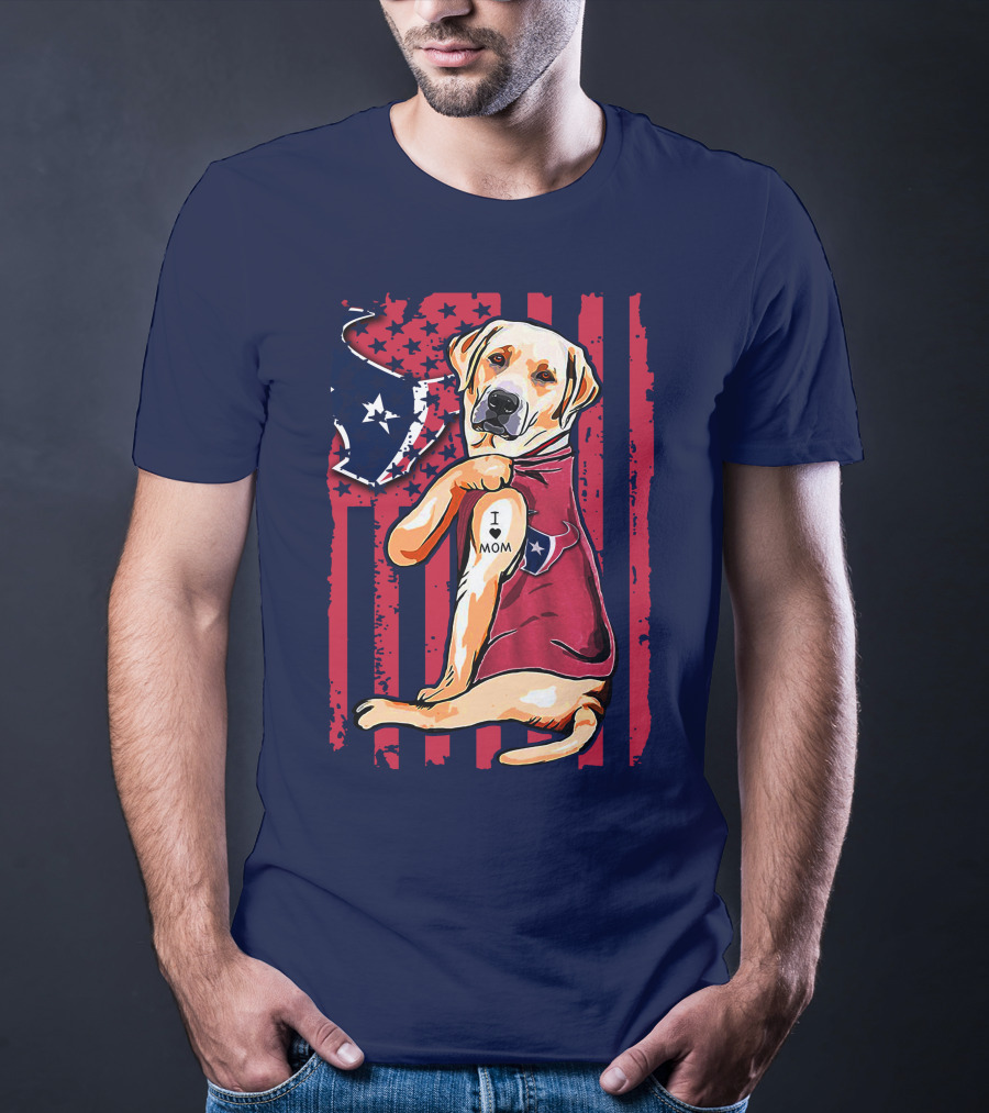 Labrador Retriever I Love Mom Houston Texans Fan American Flag T-Shirt