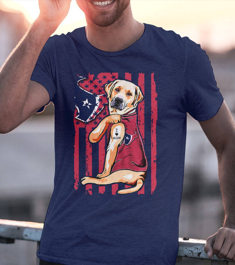 Labrador Retriever I Love Mom Houston Texans Fan American Flag T-Shirt