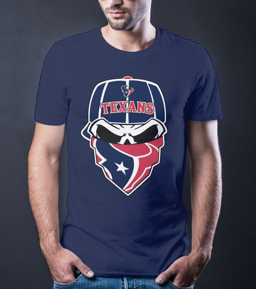 Houston Texans Skull Bandana And Cap T-Shirt