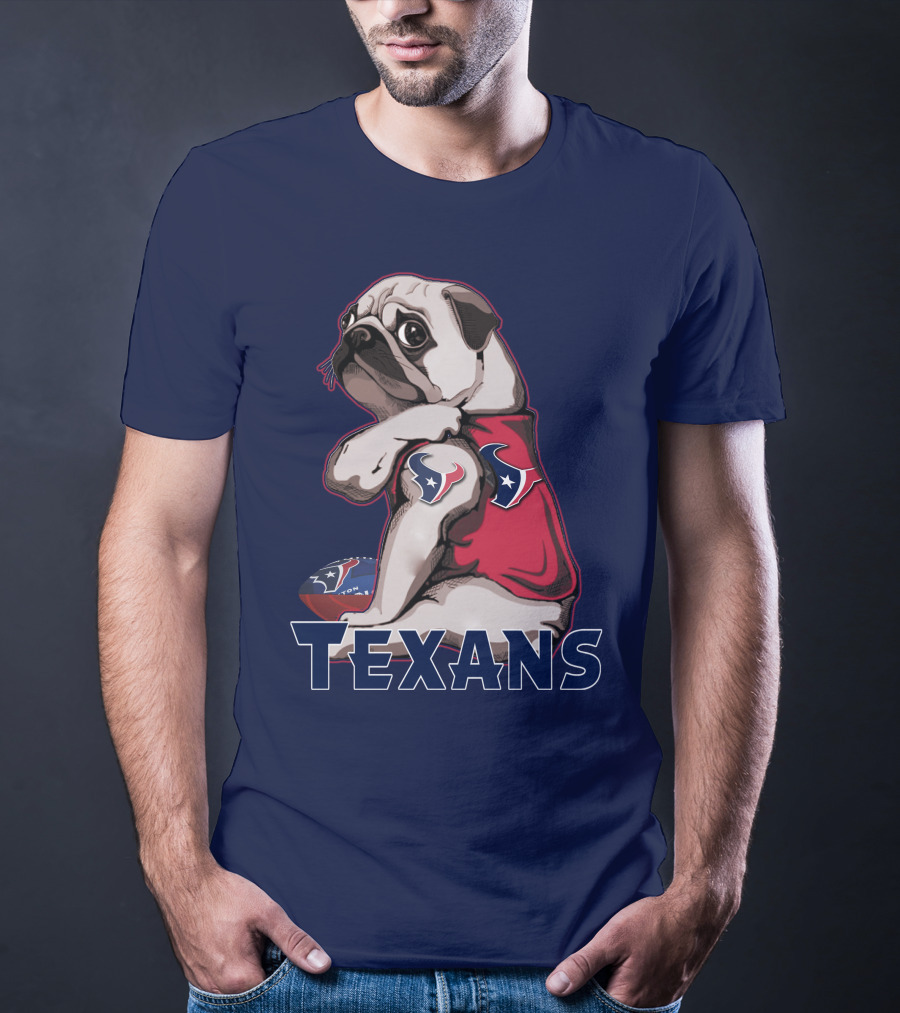 Pug Wearing Houston Texans Football Jersey T-Shirt