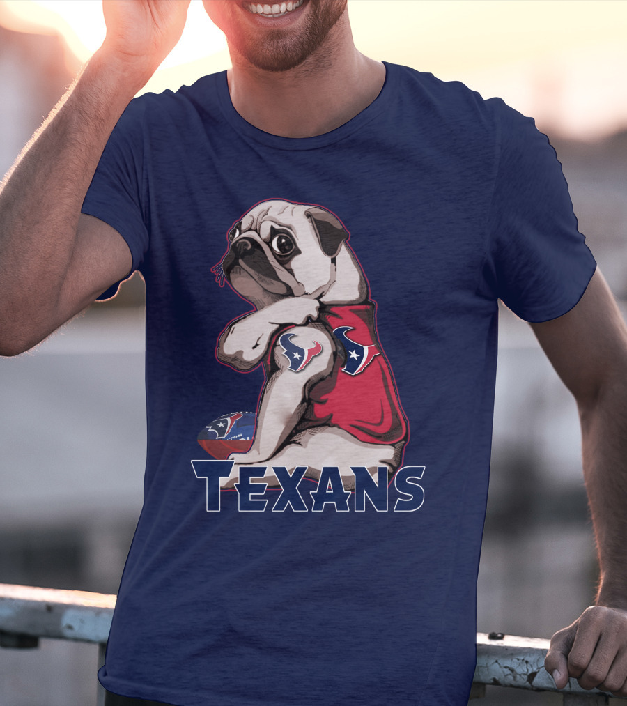 Pug Wearing Houston Texans Football Jersey T-Shirt