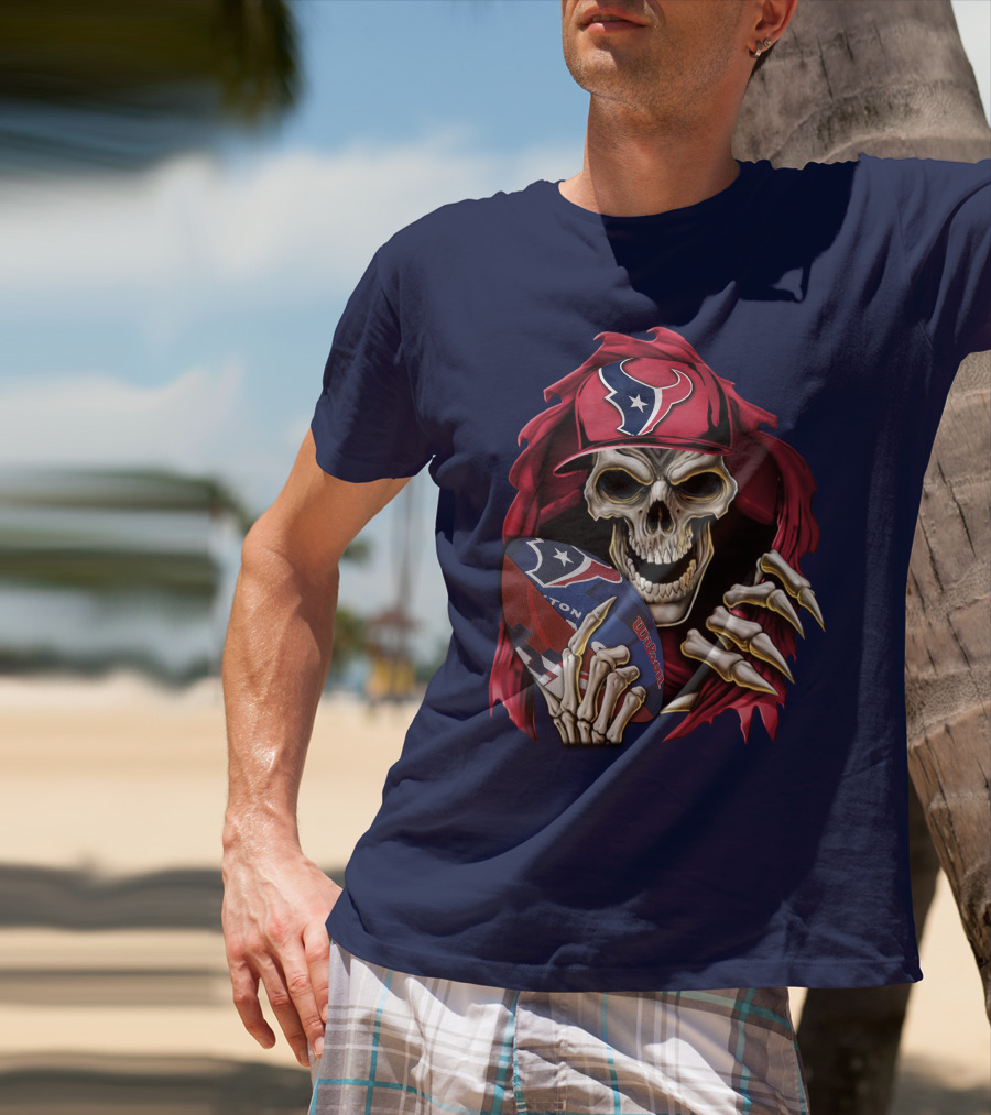 Skullbong Houston Texans Skeleton Football Cap And Wilson Rugby T-Shirt
