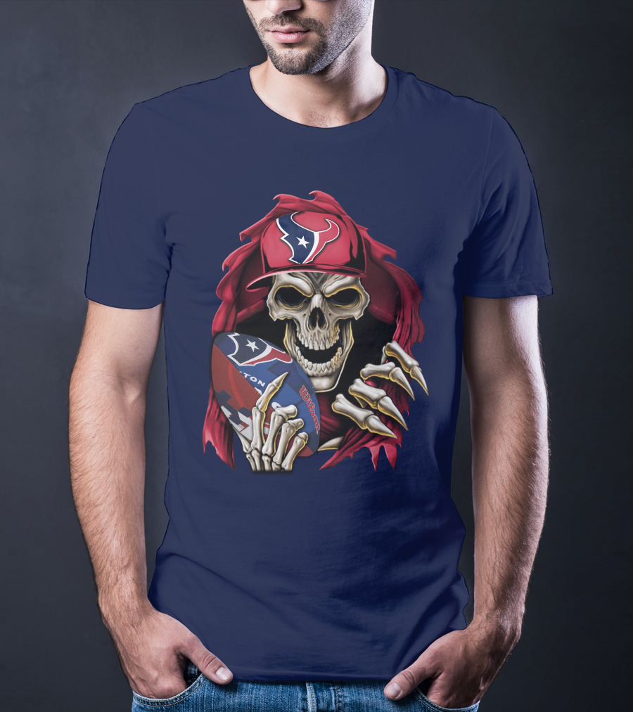 Skullbong Houston Texans Skeleton Football Cap And Wilson Rugby T-Shirt