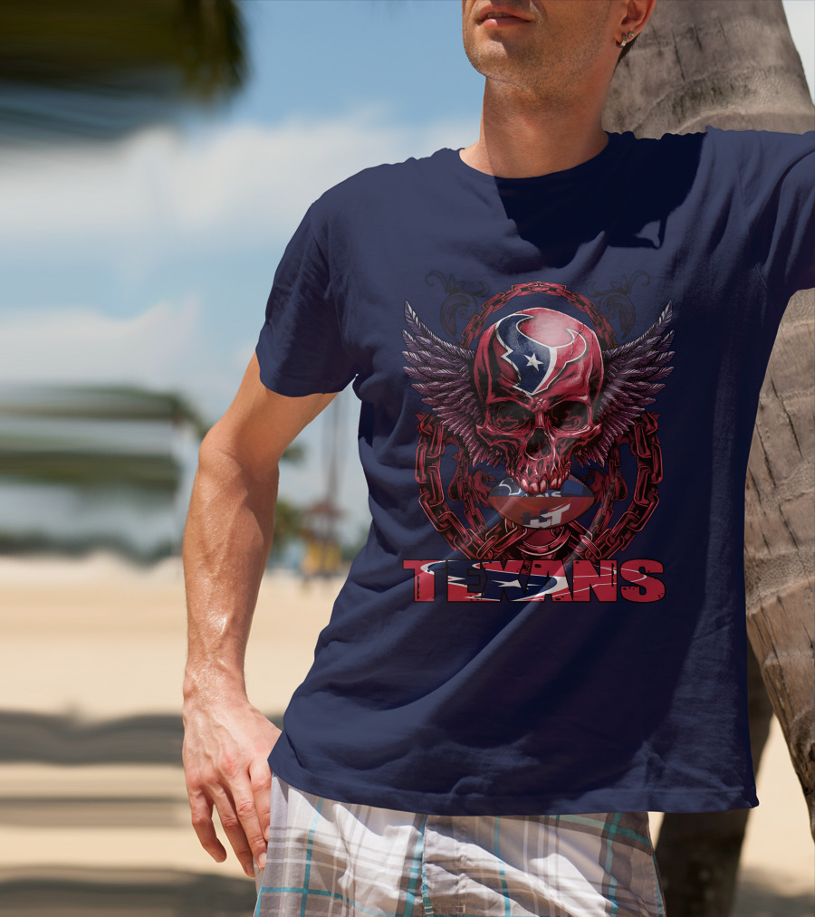 Texans Houston Football Skull Wings Chain T-Shirt
