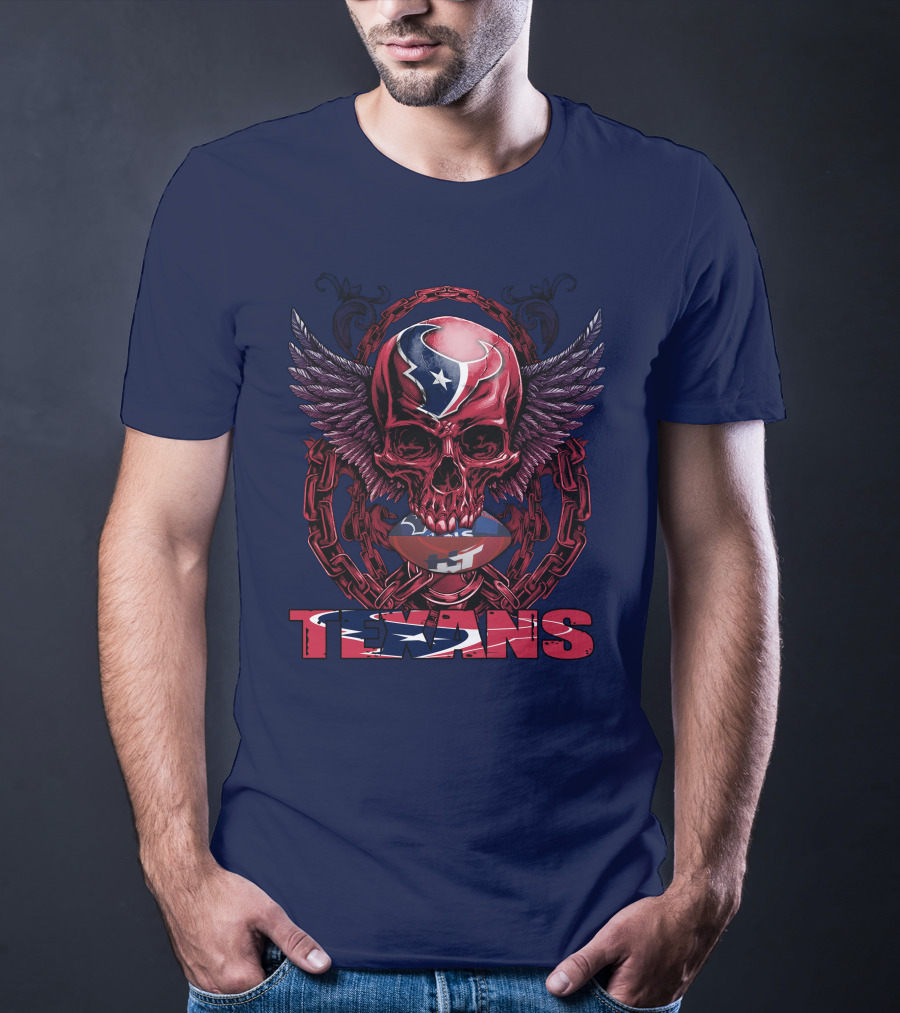 Texans Houston Football Skull Wings Chain T-Shirt