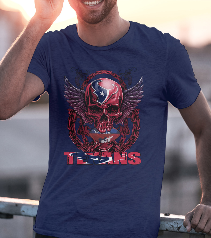 Texans Houston Football Skull Wings Chain T-Shirt