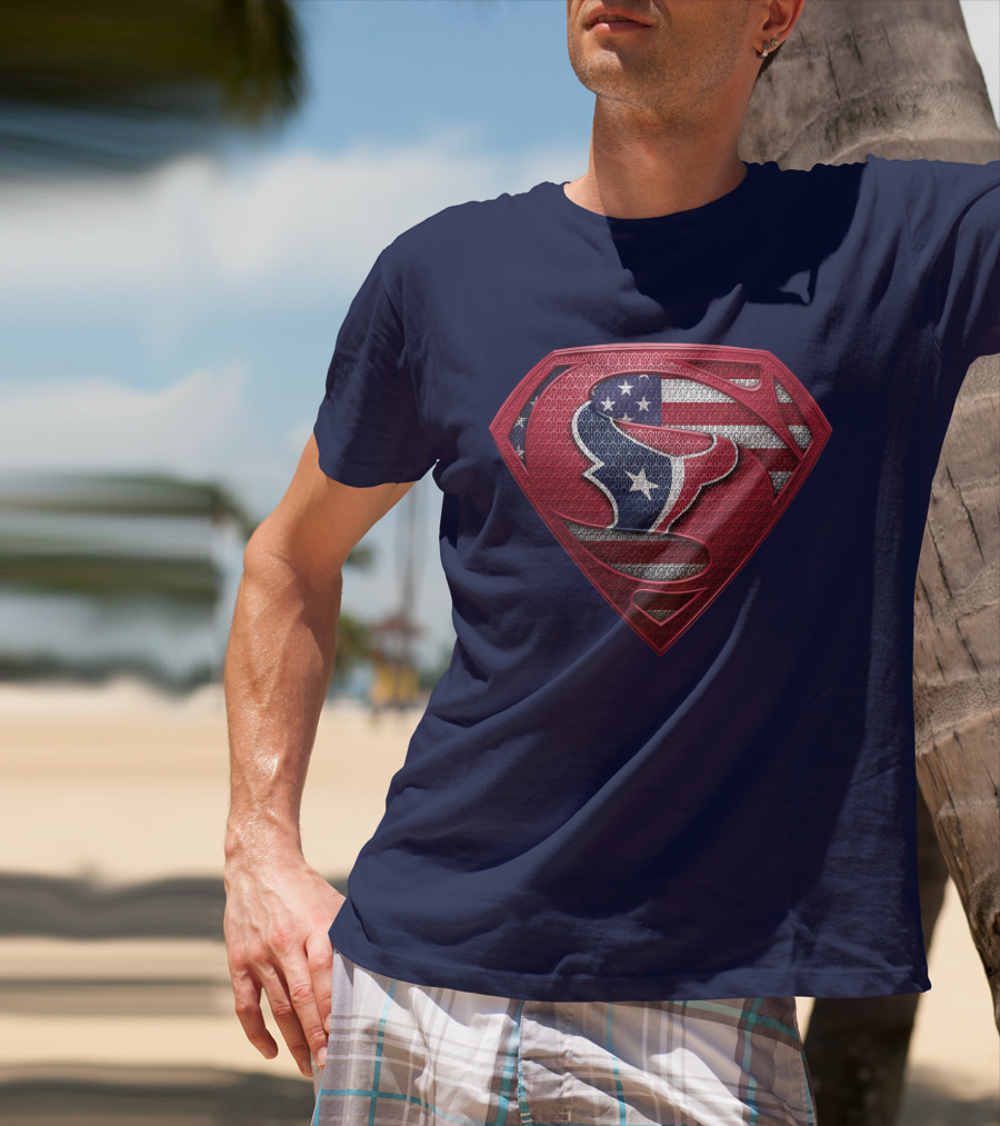 Spm Houston Texans Superman Shield American Flag T-Shirt