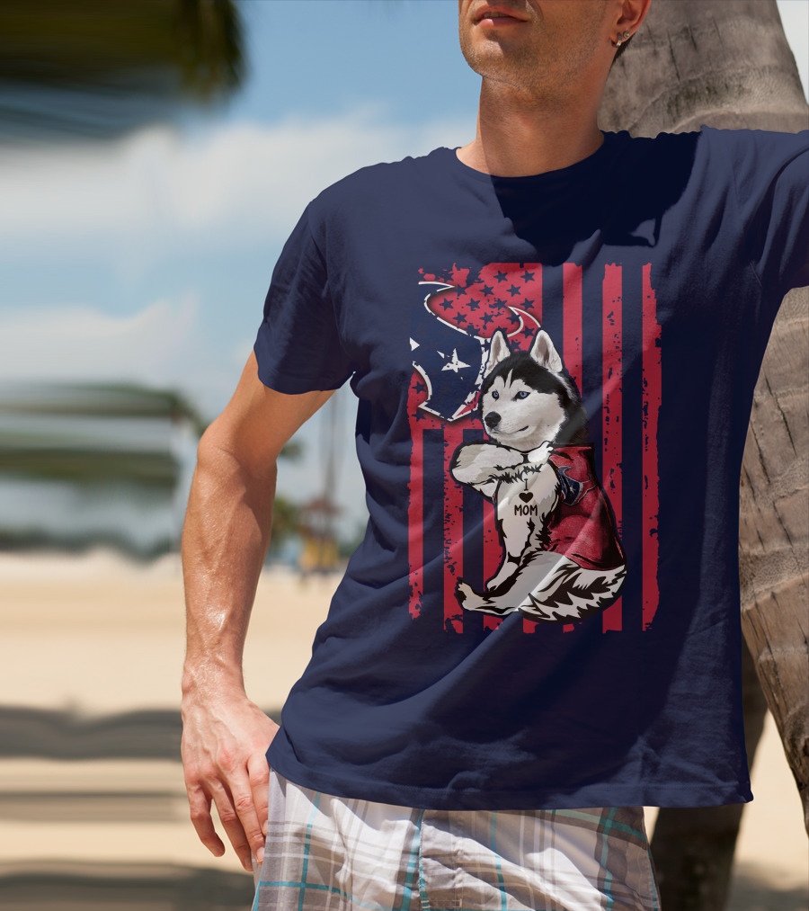 Siberian Husky I Love Mom Houston Texans Flag T-Shirt