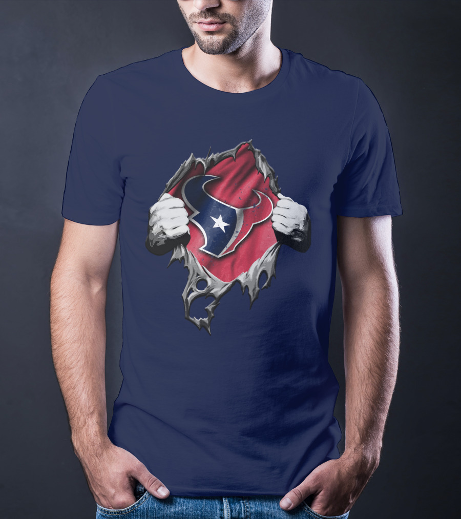 Torn Houston Texans Logo Hidden Beneath Rip Effect T-Shirt