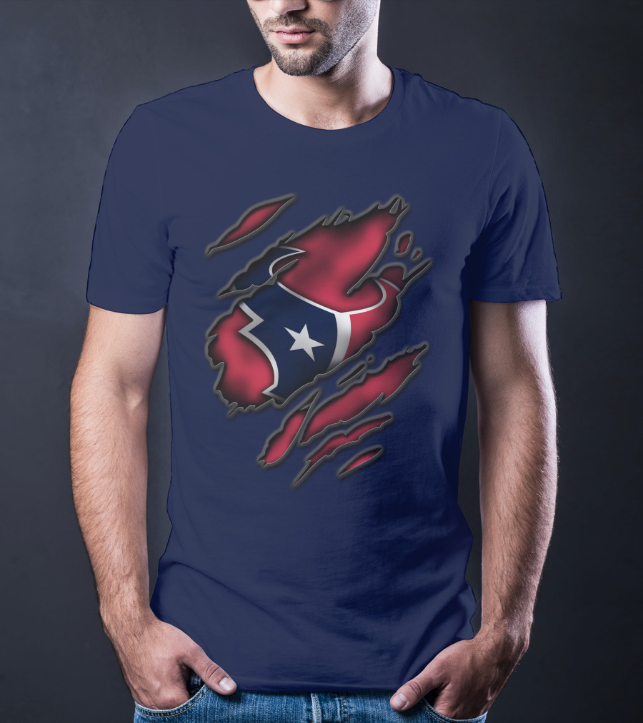Torn Houston Texans Star Logo Ripped Flag T-Shirt
